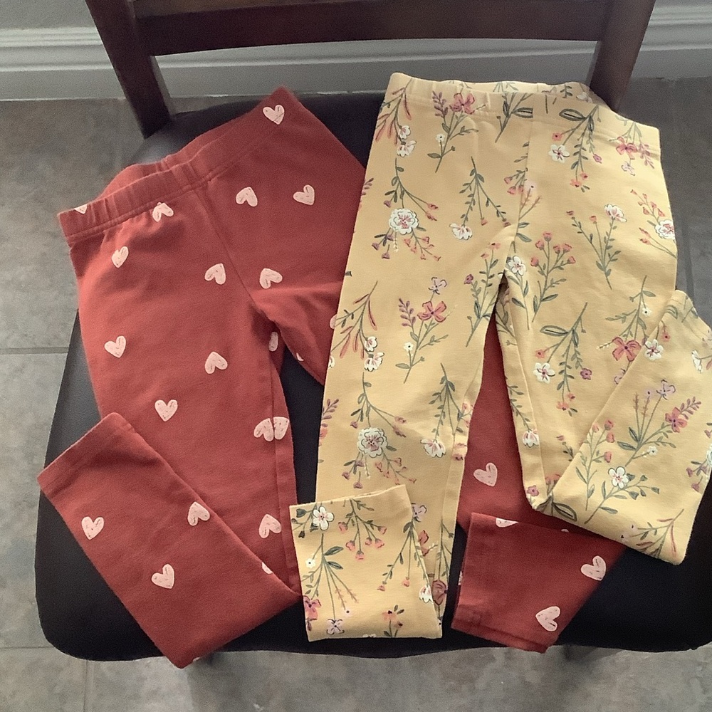 Carter's Girls Rust Heart and Mustard Floral Leggings